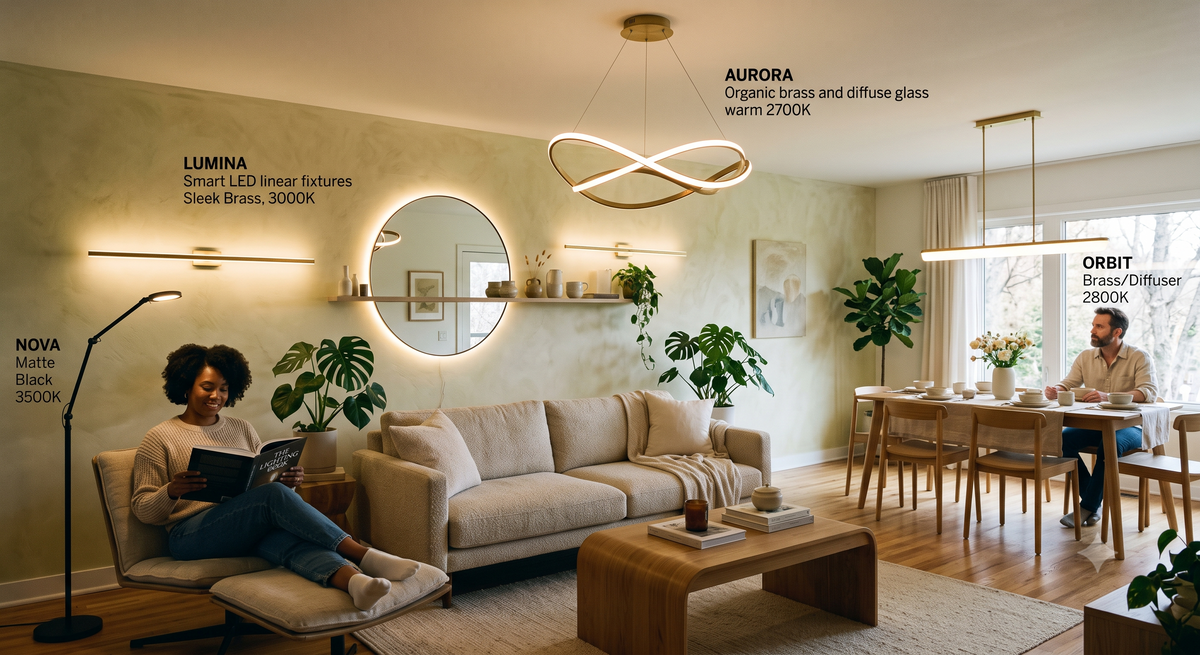 Lights, greenery, sofa with cushions
